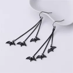 Long earrings with bat decoration - Halloween props
