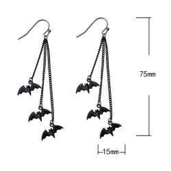 Long earrings with bat decoration - Halloween props