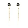Black clover with crystals - double chain - long earringsEarrings