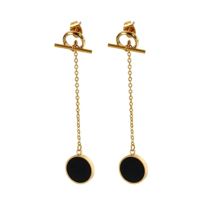 Black circle tassel drop earrings for women