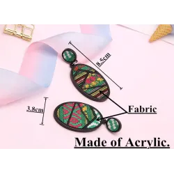 Oval drop earrings - geometric green fabric - Bohemian styleEarrings
