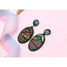 Oval drop earrings - geometric green fabric - Bohemian styleEarrings