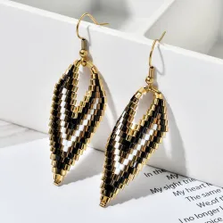 Bohemian style - V-shaped - drop earrings - with bead decoration