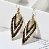 Bohemian style - V-shaped - drop earrings - with bead decoration