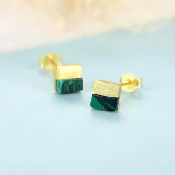 Luxurious square stud earrings - with turquoise - 925 sterling silverEarrings