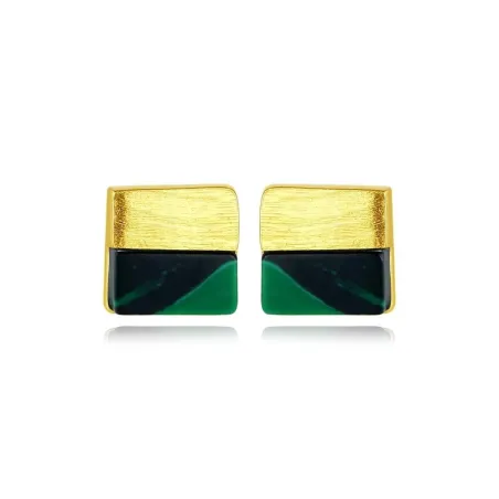 Luxurious square stud earrings - with turquoise - 925 sterling silverEarrings