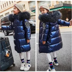 Warm thick coat for kids - with fur hood