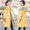 Cotton padded jacket for girls - with striped fur hood