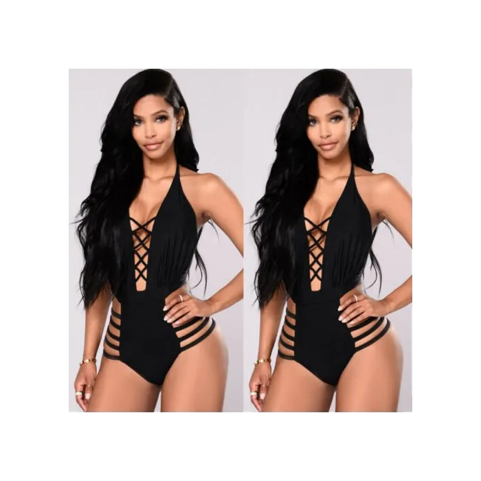Black backless one piece swimsuit