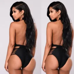 Black backless one piece swimsuit
