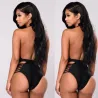 Black backless one piece swimsuit