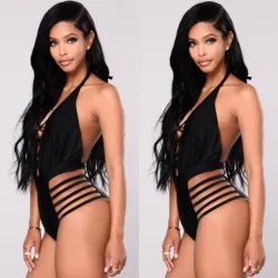 Black backless one piece swimsuit