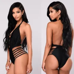 Black backless one piece swimsuit