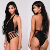 Black backless one piece swimsuit