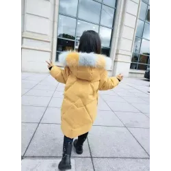 Cotton padded jacket for girls - with striped fur hood