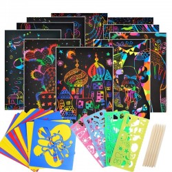 Color rainbow - scratch art paper card - set with graffiti stencilEducational