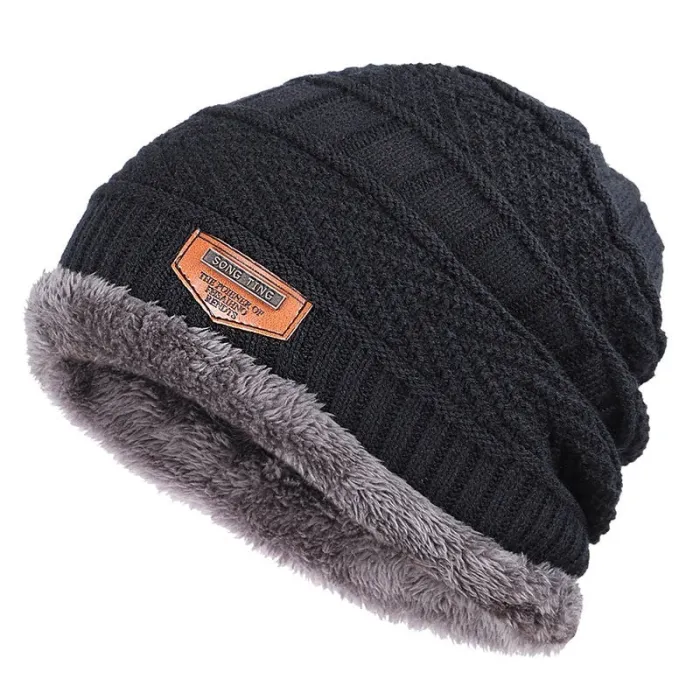 Knitted warm hat - with thick plush inside - unisexHats & Caps