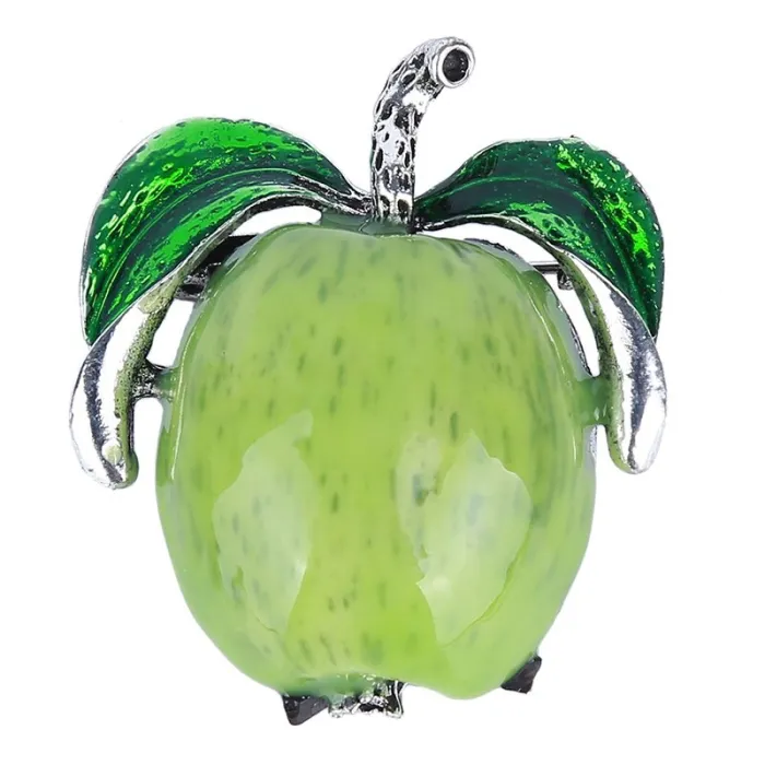 Red green apple brooch - rhinestone