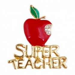 SUPER TEACHER - red bitten apple with crystals - brooch