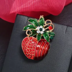 Red flower apple brooch