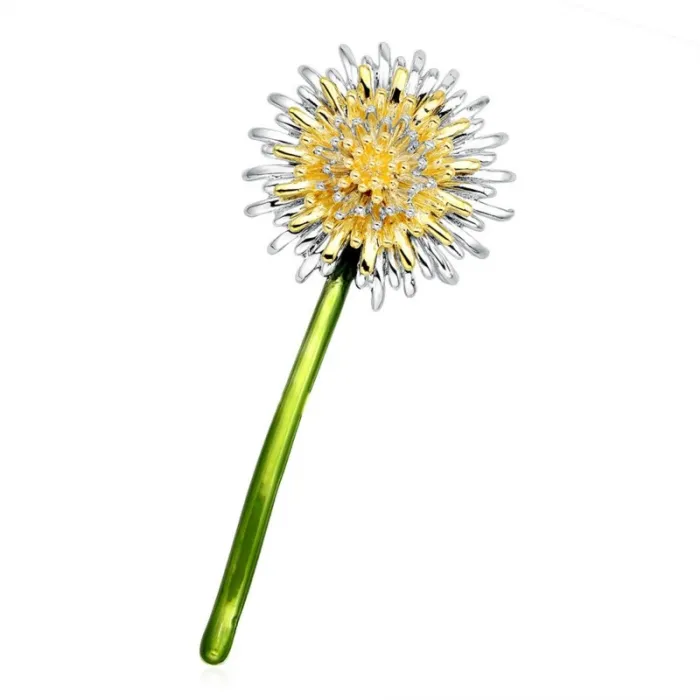 Green dandelion flower brooch