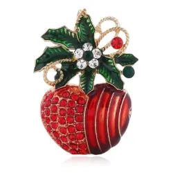 Red flower apple brooch