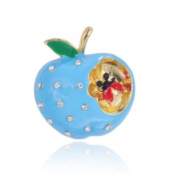 Blue bitten apple brooch - with crystal decoration