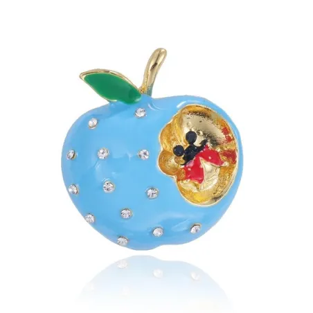 Blue bitten apple brooch - with crystal decoration