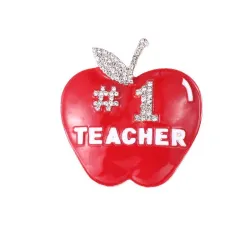 Number 1 teacher apple brooch - with crystal decoration