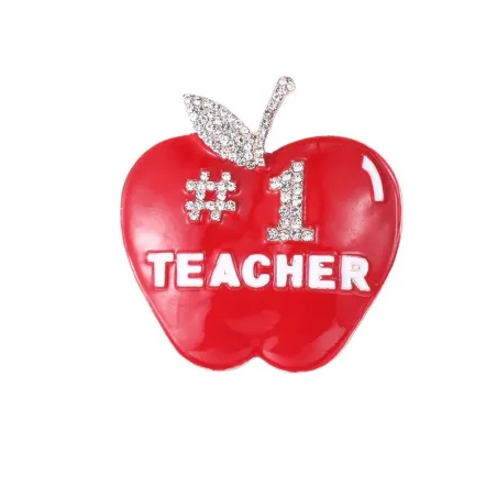 Number 1 teacher apple brooch - with crystal decoration