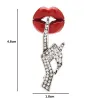 Sexy lady finger lip brooch - with crystal decoration