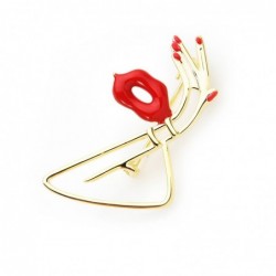 Sexy red lips with hand - broochBrooches