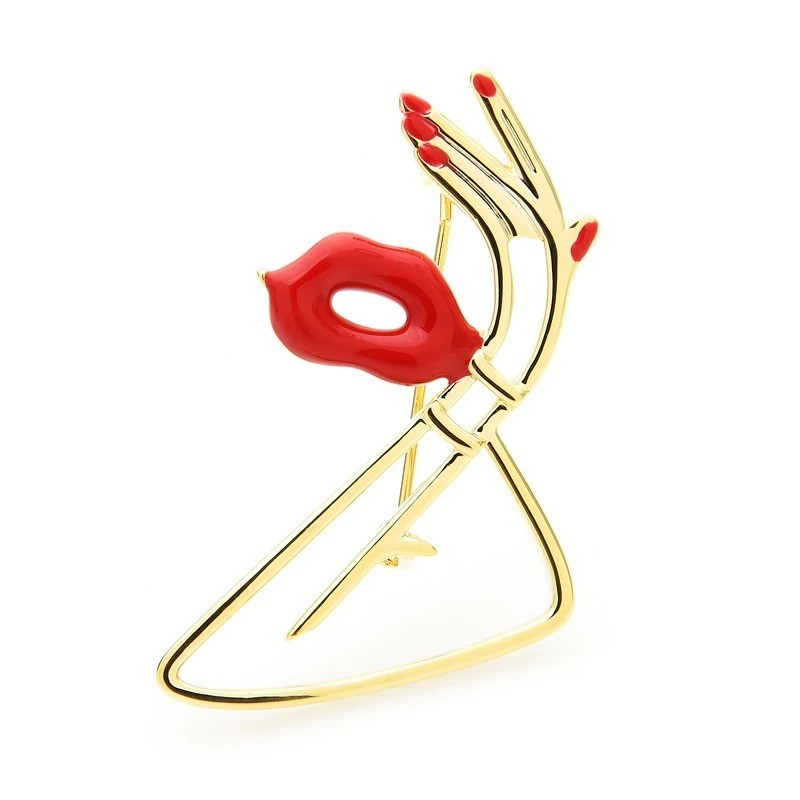 Sexy red lips with hand - broochBrooches