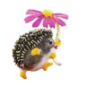 Hedgehog holding flower - crystal brooch