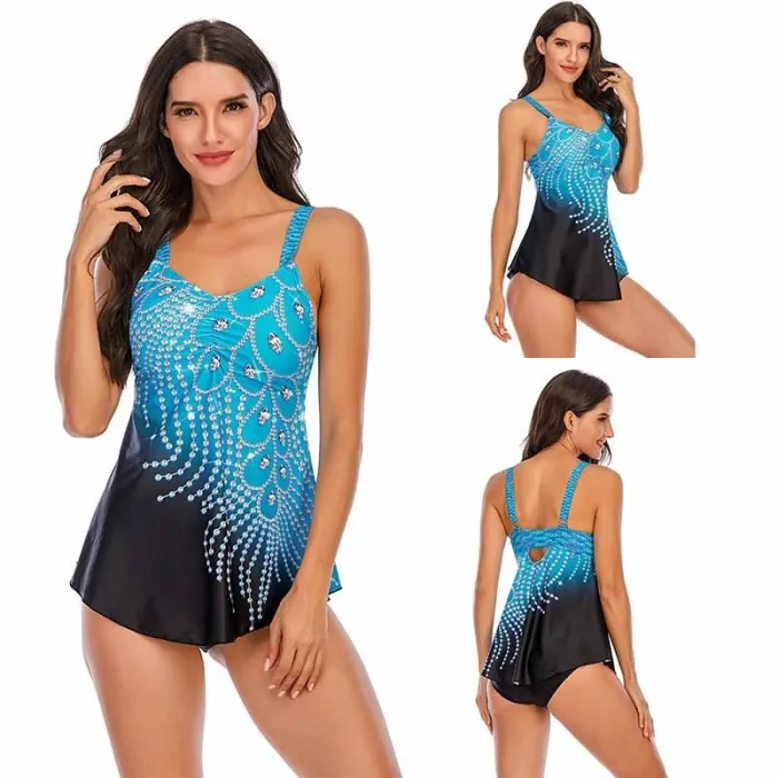 Bathing swimsuit - peacock feather print - two piece