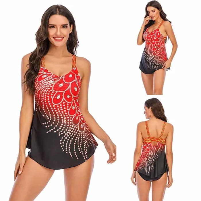 Bathing swimsuit - peacock feather print - two piece