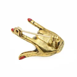 Punk hand gesture - red nail polish - brooch