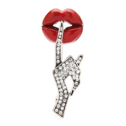 Sexy lady finger lip brooch - with crystal decoration