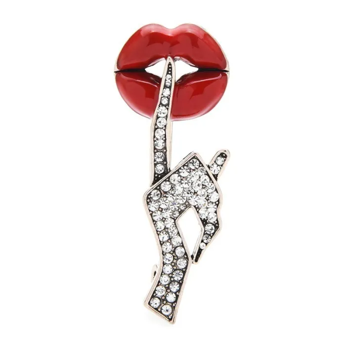 Sexy lady finger lip brooch - with crystal decoration