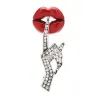 Sexy lady finger lip brooch - with crystal decoration