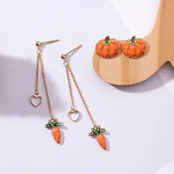 Pumpkin / carrot - enamel drop earrings
