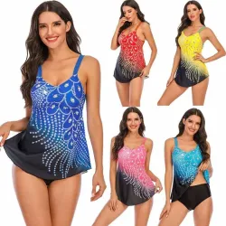 Bathing swimsuit - peacock feather print - two piece