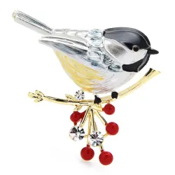 Bird sitting on branch - crystal brooch