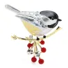 Bird sitting on branch - crystal brooch