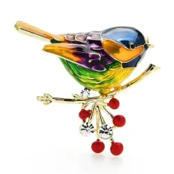 Bird sitting on branch - crystal brooch
