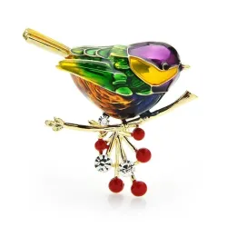 Bird sitting on branch - crystal brooch