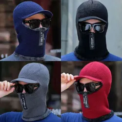 Winter knitted hat with zipper - balaclava cap