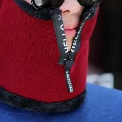 Winter knitted hat with zipper - balaclava cap