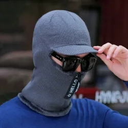 Winter knitted hat with a visor - face protection - balaclava with a zipperHats & Caps