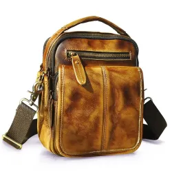 Leather shoulder bag / satchel - with strap / front pocket